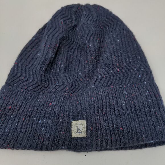 NEXT Men's Knit Beanie Hat Blue One Size Acrylic Wool Blend Patch Logo - Picture 8 of 11